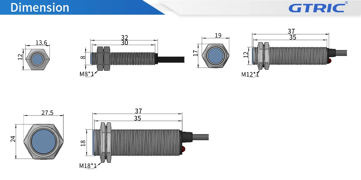 Hall Magnetic Proximity Sensor-Dimensions