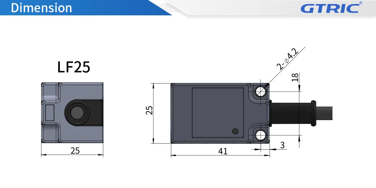 LF25 Series Side Sensing Square Inductive Proximity SensorLF25-Dimensions