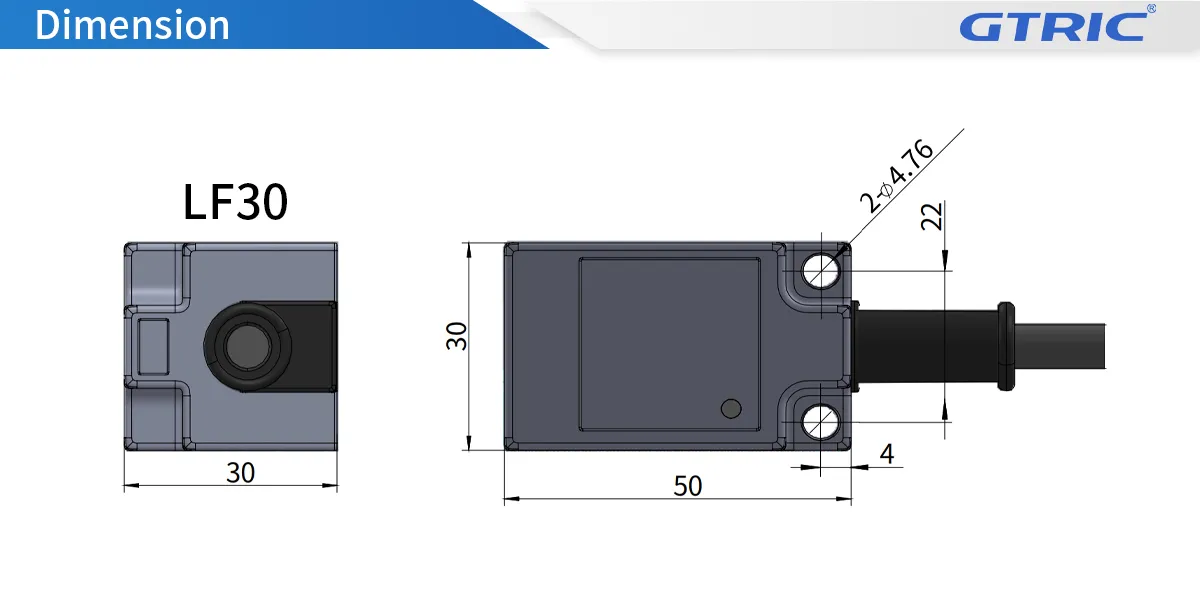 LF30 Series Side Sensing Square Inductive Proximity SensorLF30-Dimensions