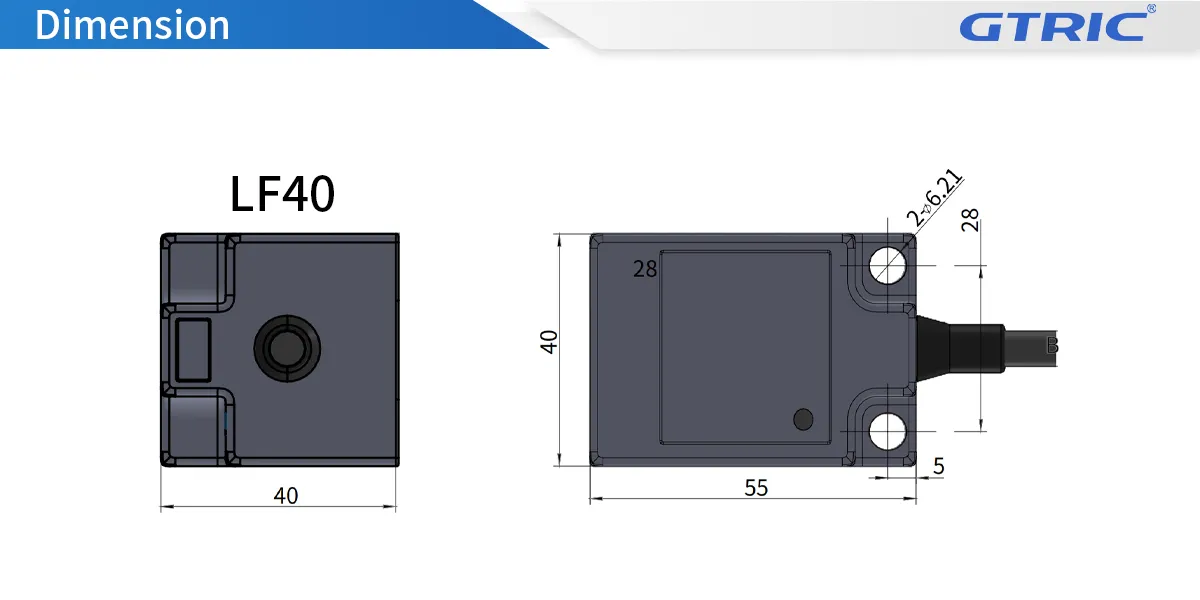 LF40 Series Side Sensing Square Inductive Proximity SensorLF40-Dimensions
