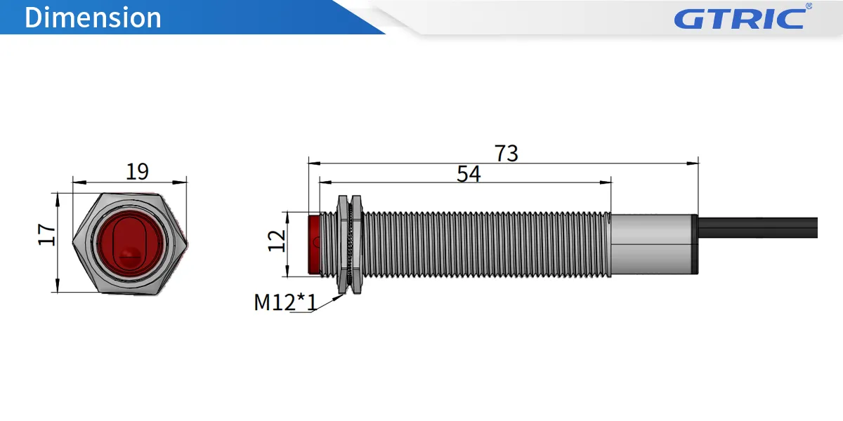 M12 Retroreflective Laser Photoelectric SensorM12-Dimensions