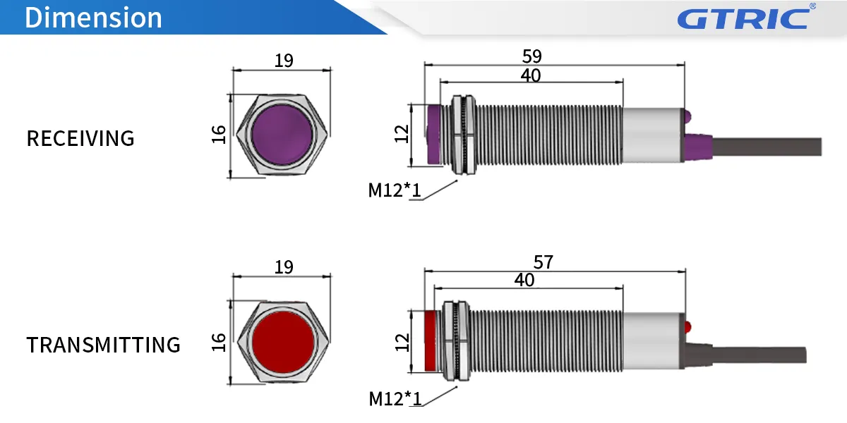 M12 Through-beam Laser Photoelectric SensorM12-Dimensions