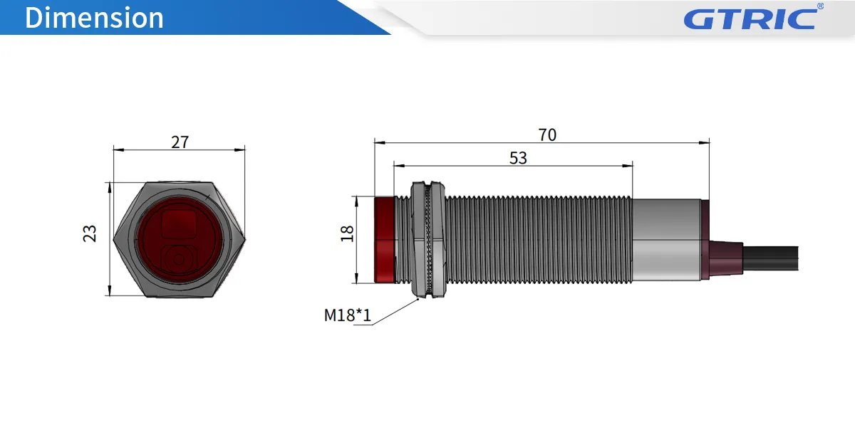 M18 Retroreflective Laser Photoelectric SensorM18-Dimensions