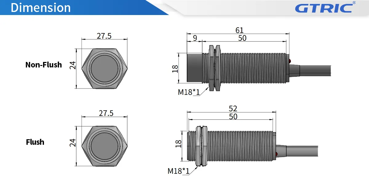 M18Cylindrical capacitive Proximity SensorM18-Dimensions