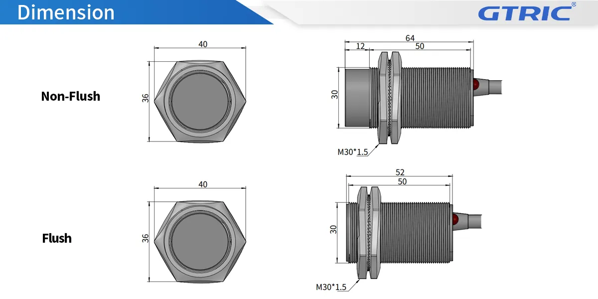 M30 Cylindrical capacitive Proximity SensorM30-Dimensions