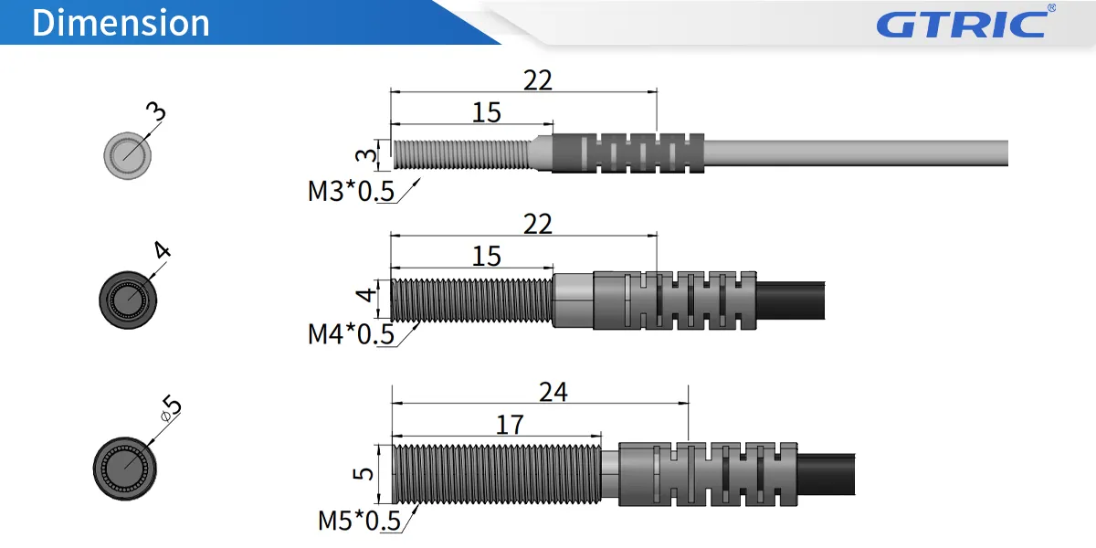 M5 Mini Diffuse Reflection Laser Photoelectric SensorM5-Dimensions