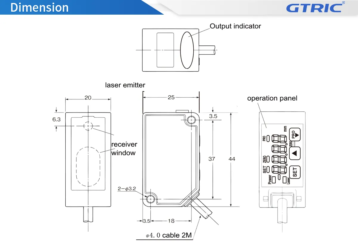 Middle Distance Laser Displacement Sensor-Dimensions